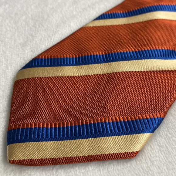 Brioni Diagonal Striped Silk Neck Tie (Orange/Blue/Ivory) - Picture 2 of 14